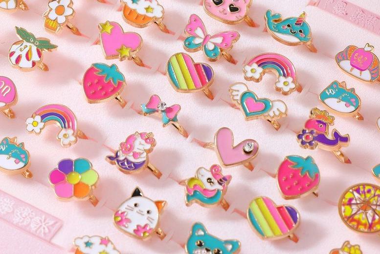 36-Piece Adjustable Cartoon Rings Set for Girls – Zinc Alloy, Heart-Shaped Jewellery Box, Stackable Dress-Up Rings | Wowcher 36-Piece Adjustable Cartoon Rings Set for Girls – Zinc Alloy, Heart-Shaped Jewellery Box, Stackable Dress-Up Rings | Wowcher