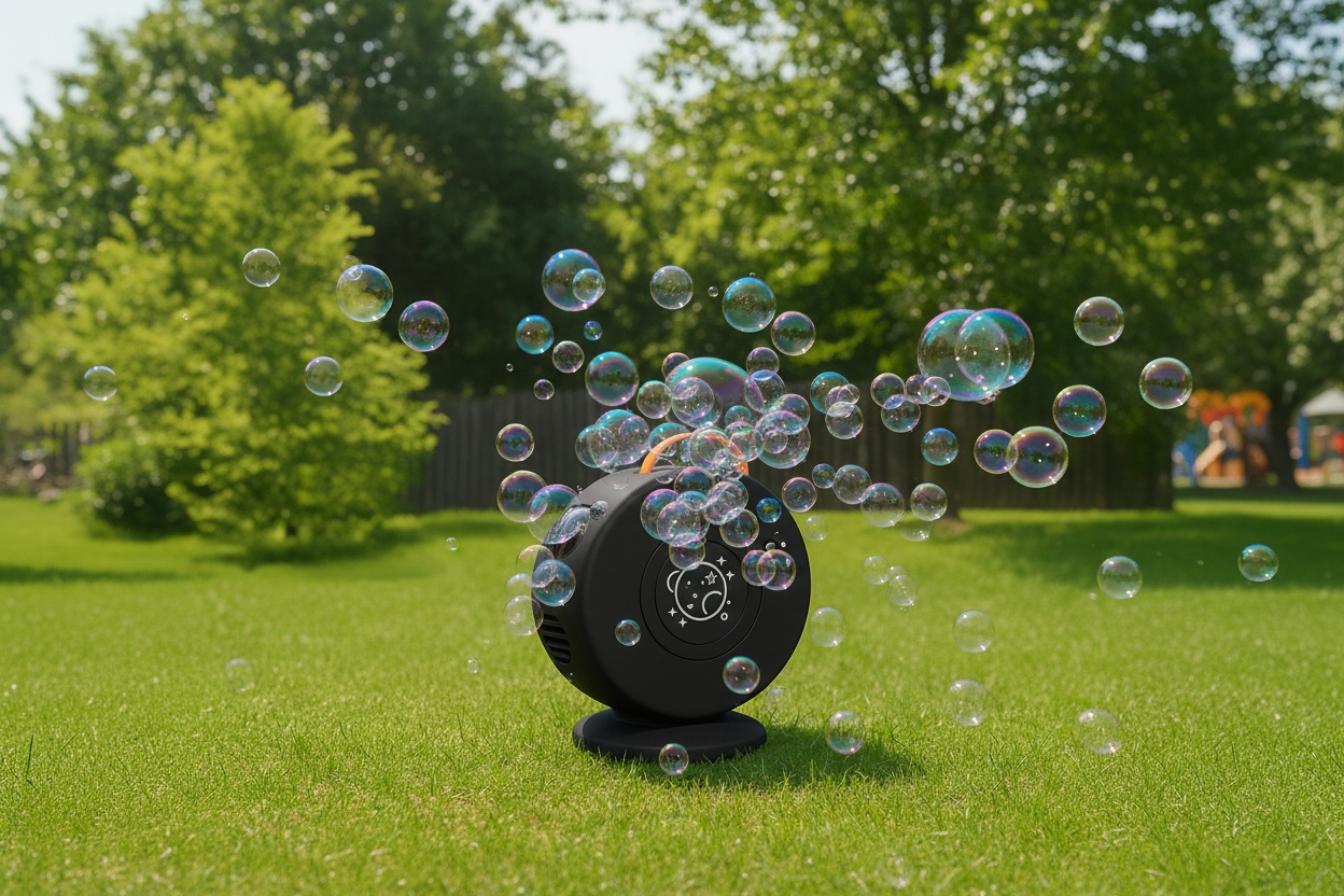 Rechargeable Portable Bubble Machine – Outdoor Garden Game for Kids & Adults, 3000mAh, 4000 Bubbles/Min, Black or White | Wowcher