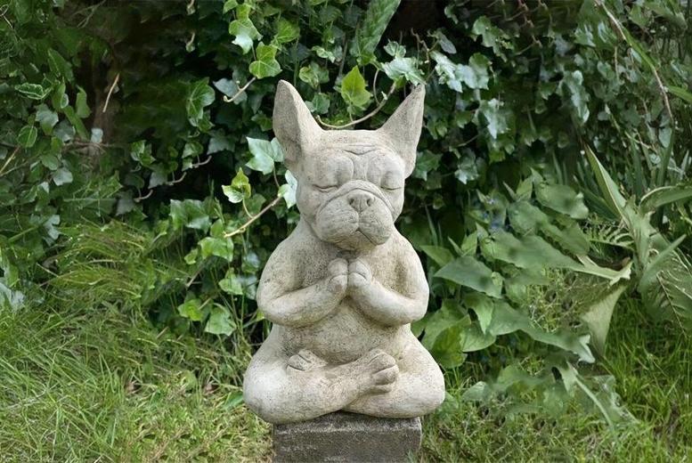 Meditating French Bulldog Garden Ornament – Weather-Resistant Resin Outdoor Decor Sculpture | Wowcher
