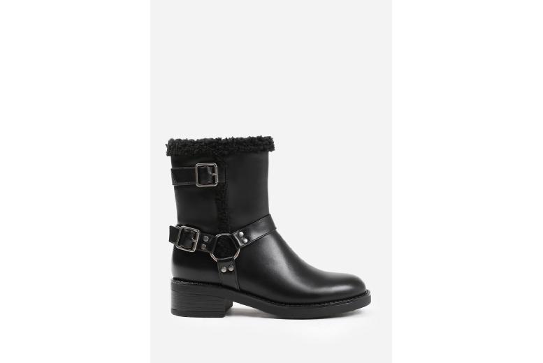 Black Women’s Faux Leather Block Heel Ankle Boots with Buckle – Casual Fashion Footwear | Wowcher
