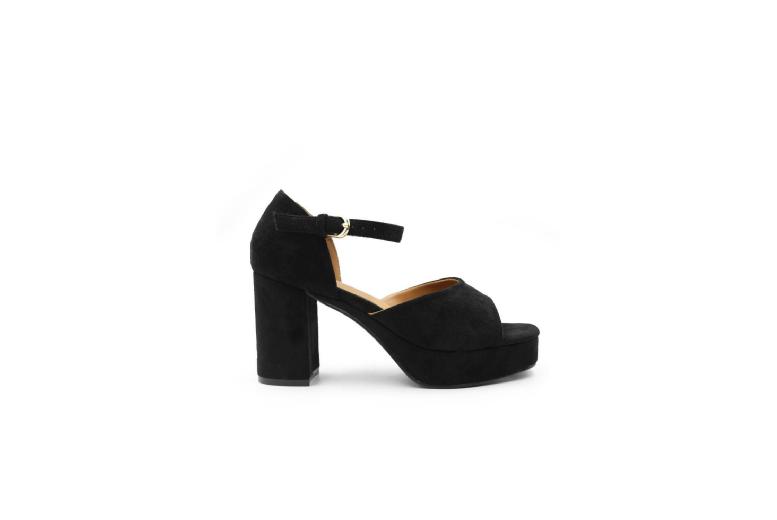 Black Women’s Wide Fit Platform Block High Heels – Buckle Detail, Classic Style | Wowcher