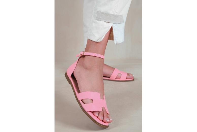 White Women’s Faux Leather Cut-Out Flat Sandals with Ankle Strap – Casual Summer Comfort Footwear | Wowcher