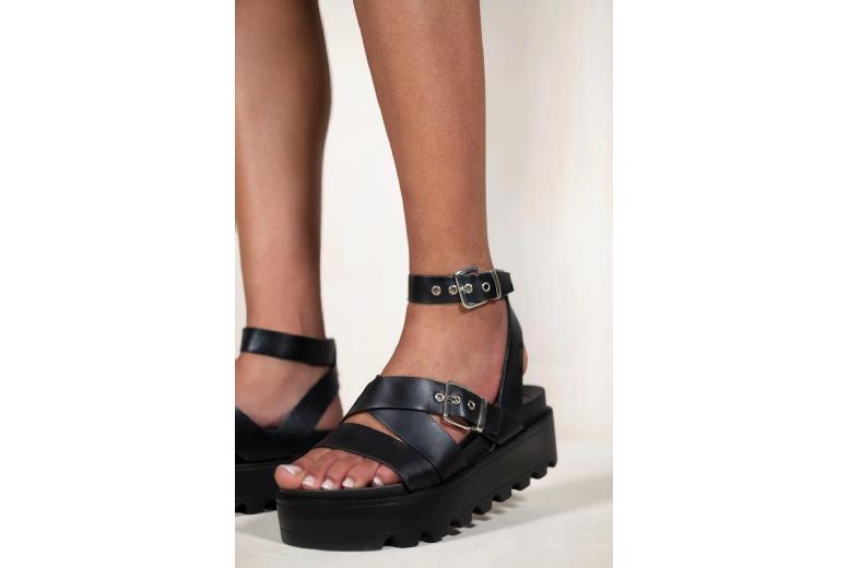 White Layla Women’s Wide Fit Faux Leather Platform Buckle Strap Sandals – Casual Comfort | Wowcher