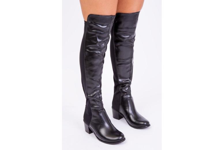 Black Women’s Stretch Thigh High Mid Heel Boots – Fashion Stretch Fit, Comfortable, Versatile | Wowcher