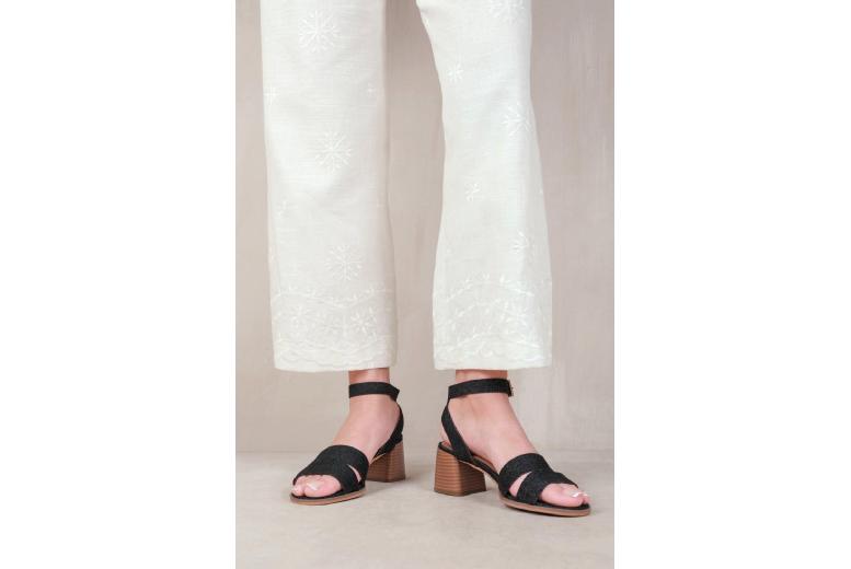 Black Women’s Faux Leather Platform Strappy Block High Heels – Statement Party Sandals | Wowcher