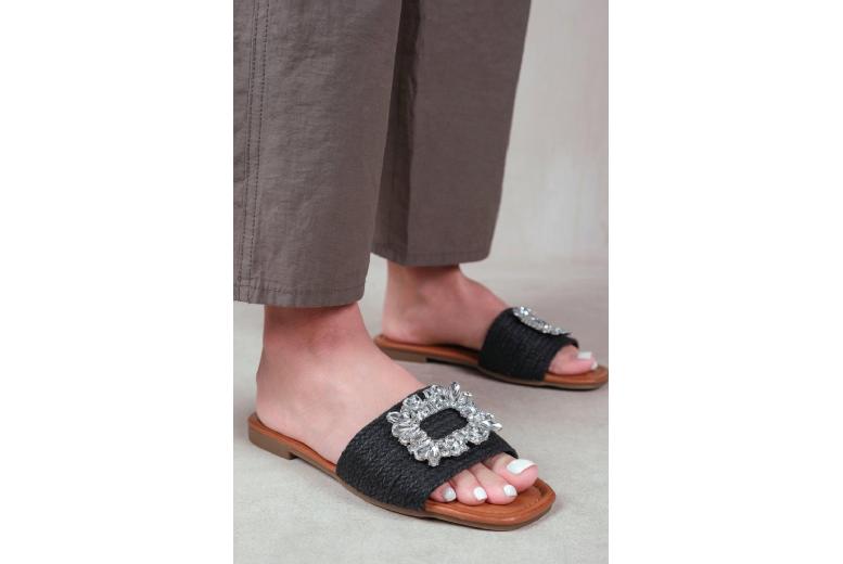 Black Women’s Embellished Flat Slip-On Sandals – Lightweight, Versatile Summer Sliders | Wowcher