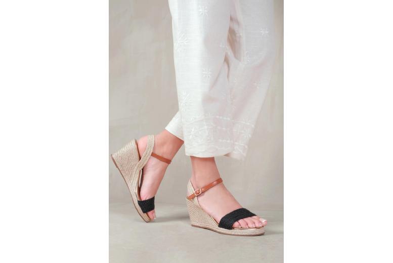 Black Women’s Low Wedge Espadrille Slip-On Sandals – Open Toe, Cushioned Comfort | Wowcher
