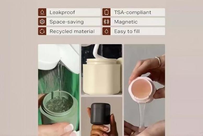 3-Piece Eco-Friendly Magnetic Travel Capsules Kit – Leakproof, TSA-Approved, Compact Cabin Luggage Essentials | Wowcher