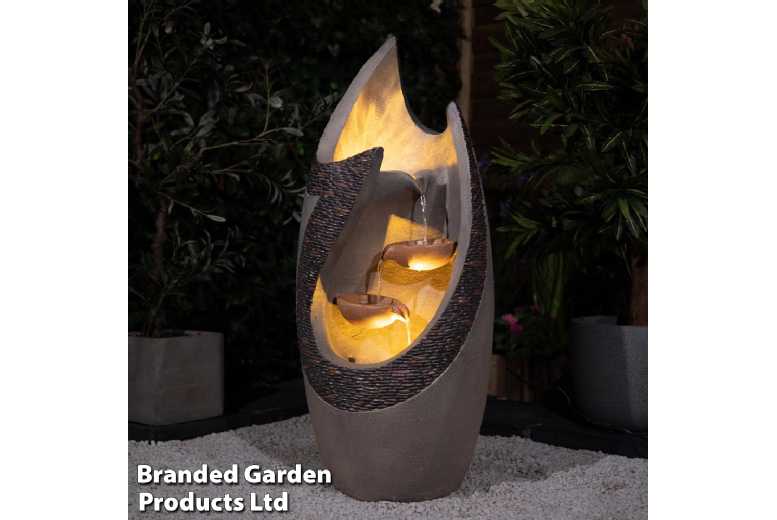 Modern Cascading Flame Effect Water Feature – Weather-Resistant Garden Ornament Outdoor Décor | Wowcher