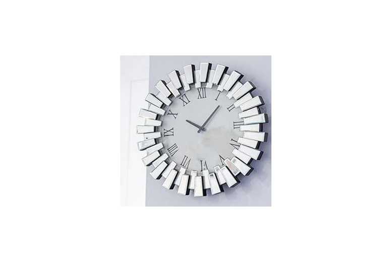 3D Sunburst Mirrored Glass Wall Clock – Modern Decorative Wall Art, 60cm, Silent Quartz, Glass | Wowcher