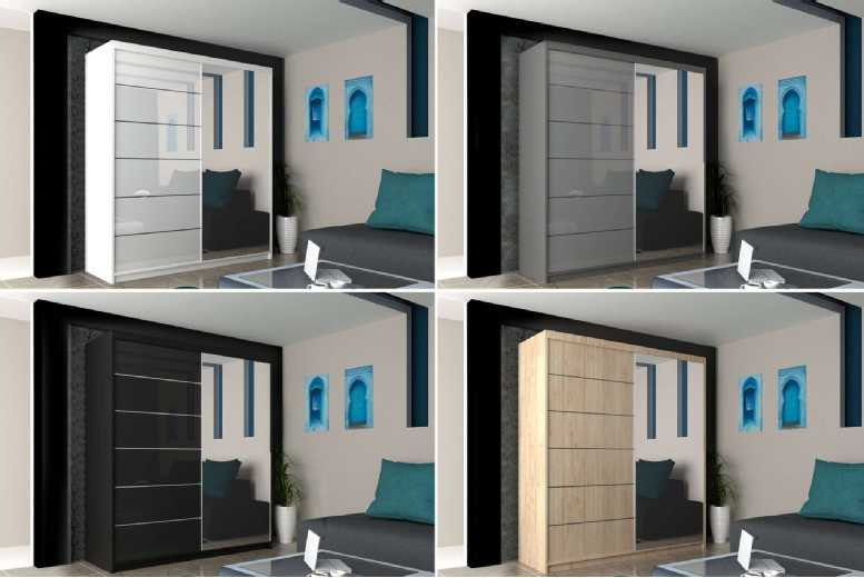 Seville High Gloss Sliding Door Wardrobe – Soft-Close, Ample Storage, 3 Sizes, 3 Colours | Wowcher