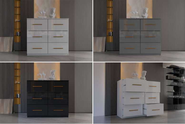 Modern High Gloss 6-Drawer Chest – Contemporary Bedroom Storage in Black, White, or Grey | Wowcher Modern High Gloss 6-Drawer Chest – Contemporary Bedroom Storage in Black, White, or Grey | Wowcher