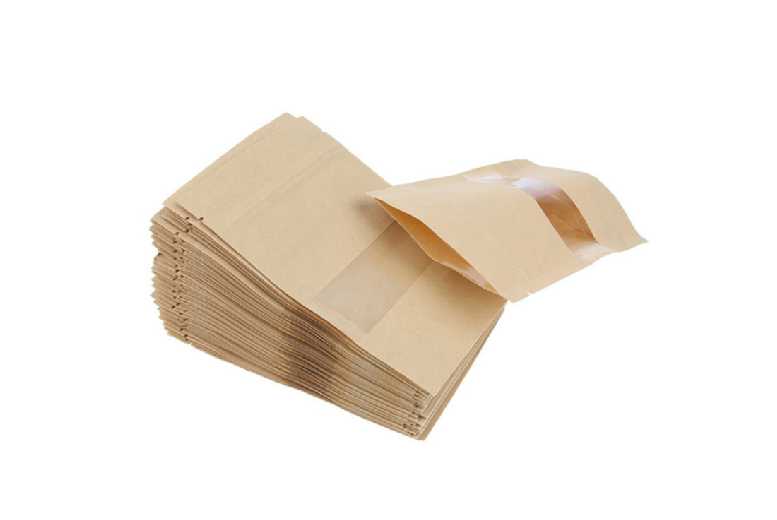 100Pcs 9x14cm Resealable Kraft Paper Bag with Visible Window | Wowcher