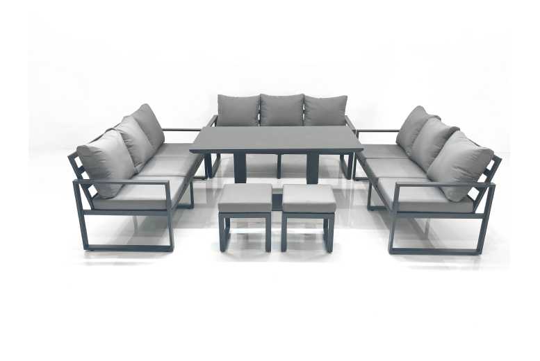 11-Seater Aluminum Sofa Set with Adjustable Table – Dark Grey