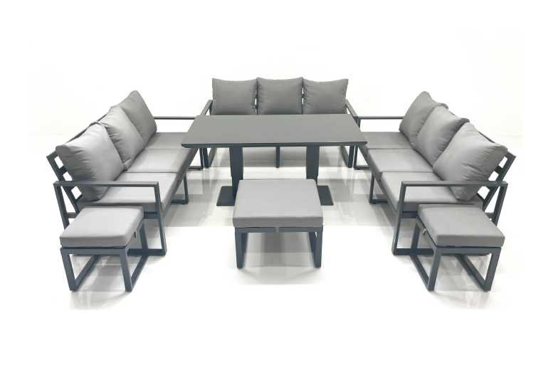 12-Seater Modern Aluminum Sofa Set, Dark Grey