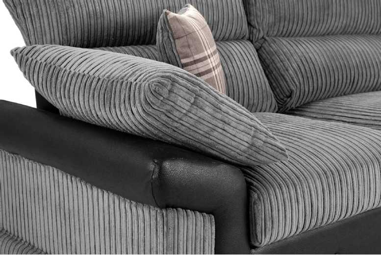 Modern Jumbo Cord Fabric Corner Sofa & 3+2 Seater Set – Leather Sides, Chrome Legs | Wowcher