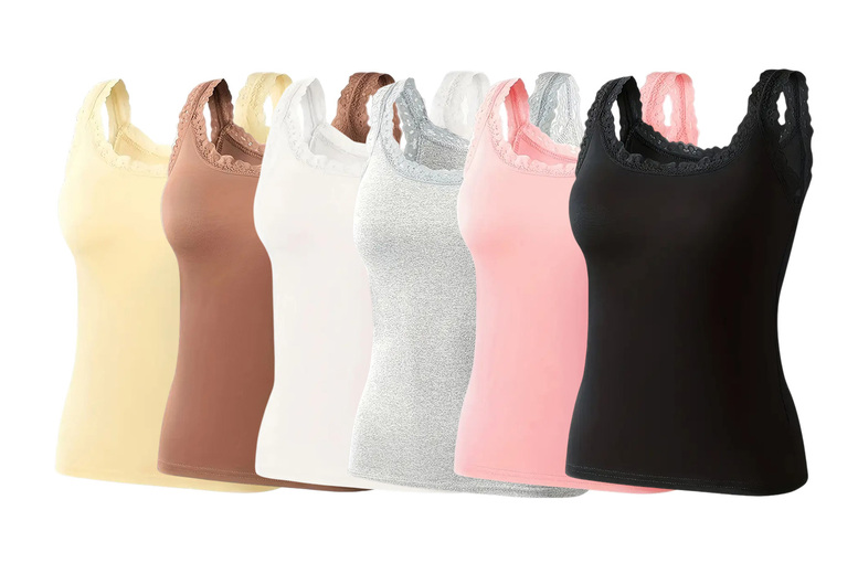 Black 6-Pack Women’s Slim Fit Lace Camisole – 4 Sizes, 6 Colours | Wowcher