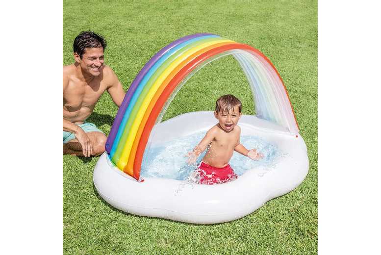 Intex Inflatable Rainbow Canopy Baby Pool – Water Play, UV Shade, 142x119x84cm, Ages 1-3 | Wowcher
