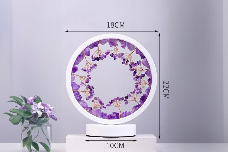 Crystal Cluster Table Lamp with USB Power – 3-Colour LED, Handmade Gemstone Tree, 22cm | Wowcher