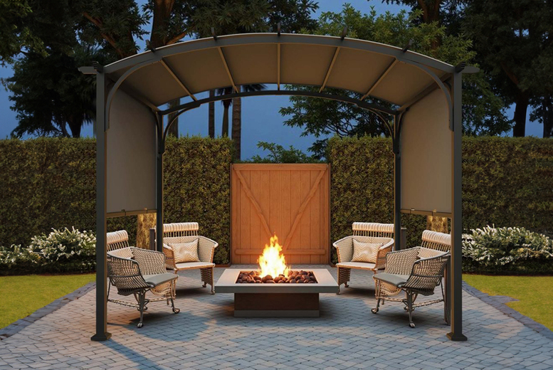 10′ x 8′ Grey Metal Gazebo with Retractable Roof & PU Sunshade! 10′ x 8′ Grey Metal Gazebo with Retractable Roof & PU Sunshade!