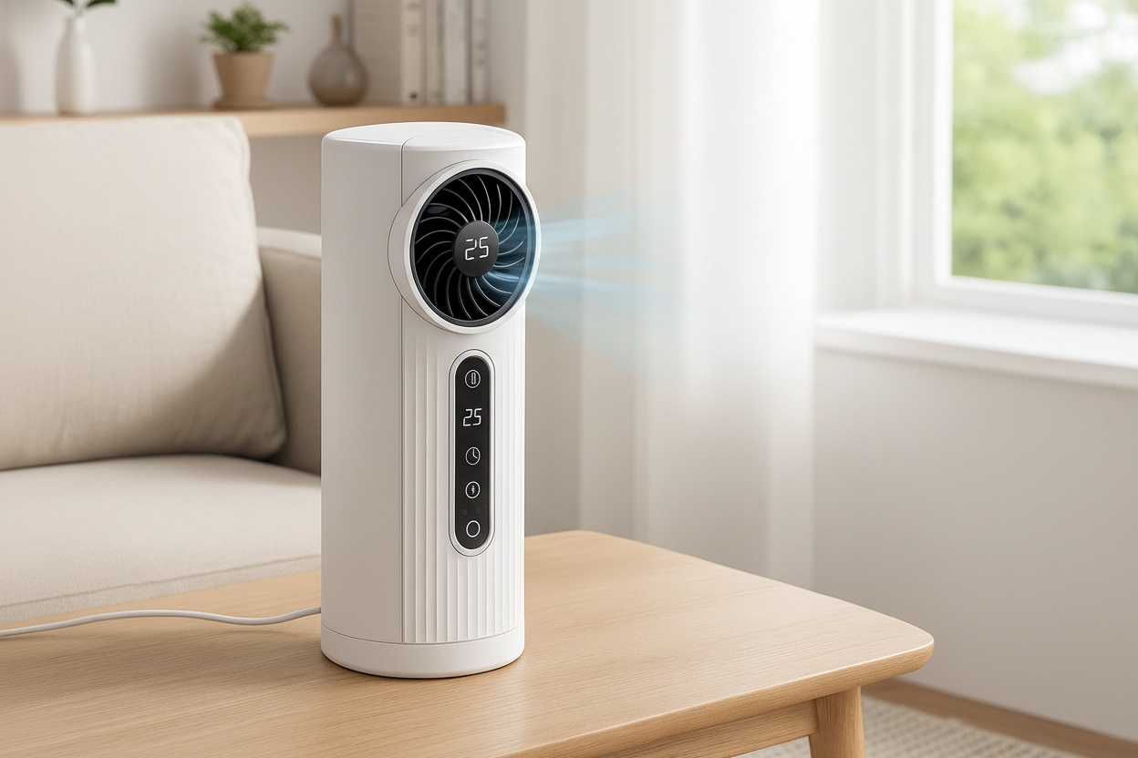 3-in-1 USB Air Cooler & Humidifier Fan – 6 Speed Settings, Timer, Ultra-Quiet Portable Tabletop (White or Grey) | Wowcher