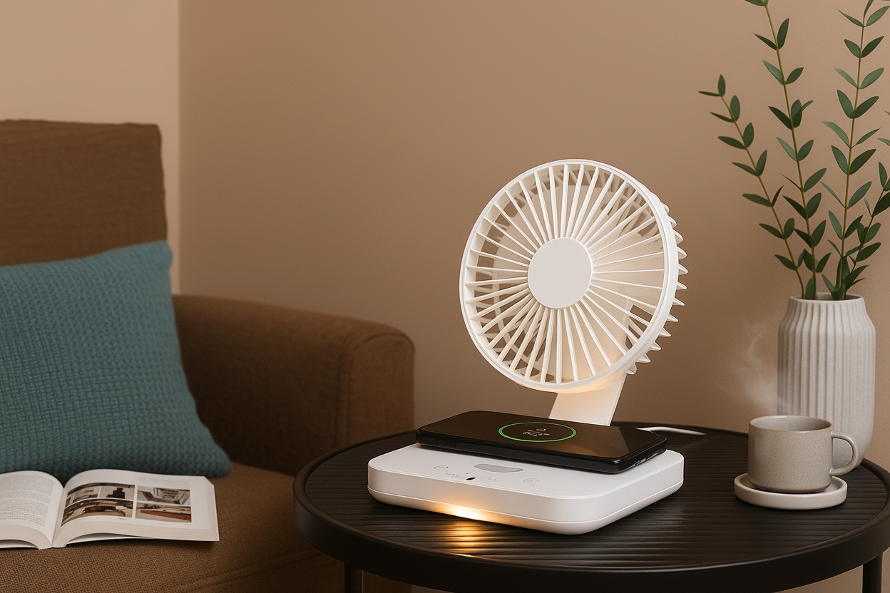 6-inch Adjustable Wireless Charging Desktop Fan – 3-Speed, Foldable, Ultra-Quiet & Night Light | Wowcher