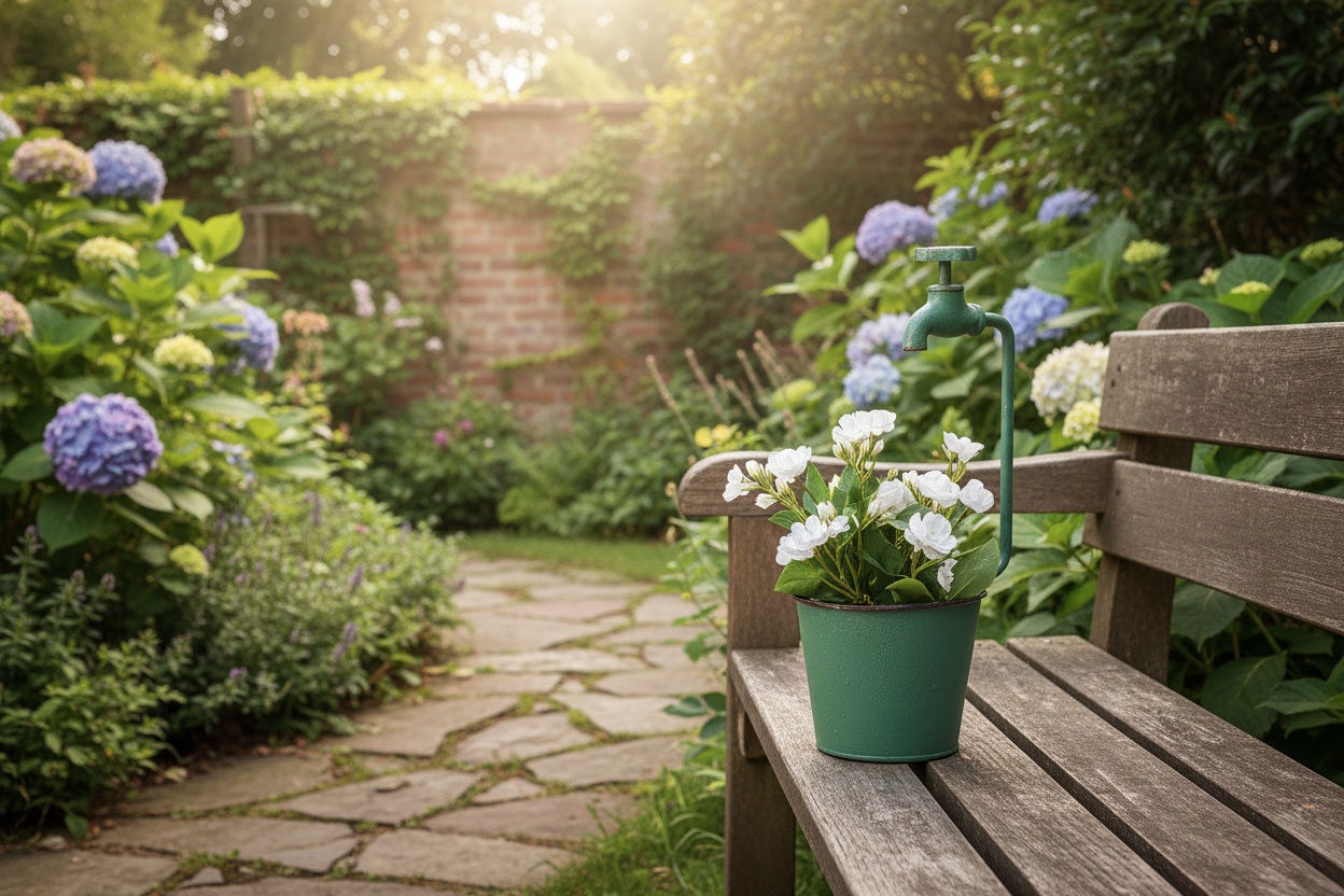 Antique Wrought Iron Faucet Flower Planter – Rustic Garden Pot | Wowcher