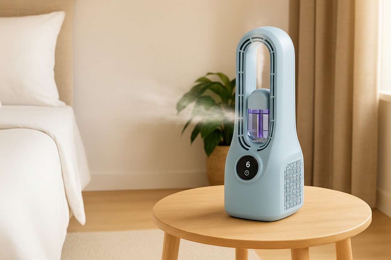 2-in-1 USB LED Bladeless Air Cooler & Humidifier Fan – 6 Speed Settings, Ultra-Quiet, Portable (3 Colours, Spray Option) | Wowcher