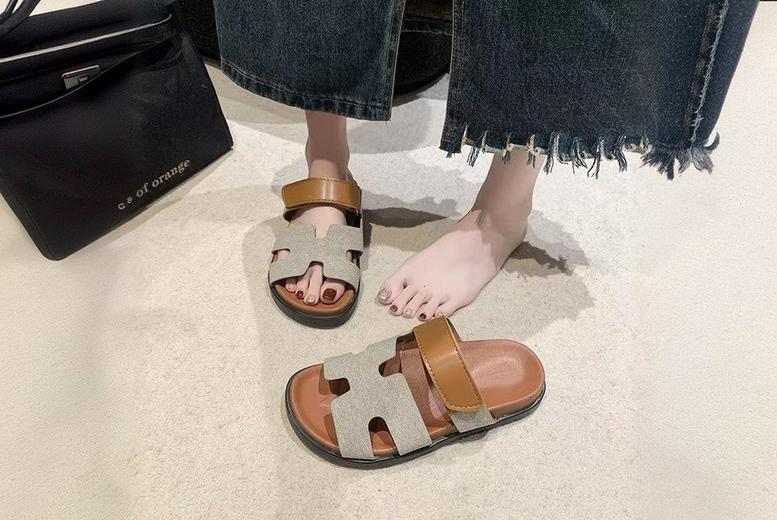 Brown Hermes- Women’s Velcro Slip-On Sandals – Lightweight, Adjustable, Non-Slip, 9 Colours, 11 Sizes | Wowcher