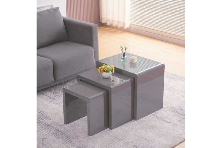 Astwick Contemporary High-Gloss Nest of 3 Coffee Tables – Space-Saving Living Room Furniture, Easy-Clean Finish, White/Grey | Wowcher Astwick Contemporary High-Gloss Nest of 3 Coffee Tables – Space-Saving Living Room Furniture, Easy-Clean Finish, White/Grey | Wowcher