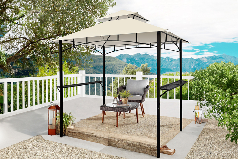 Steel Outdoor BBQ Gazebo - Dual-Tier Weather-Resistant Shelter | Wowcher