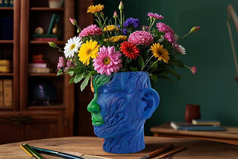 Hand-Painted Resin Face Flower Pot – Artistic Decorative Planter for Home or Garden (14.7 x 13.6 x 15cm, Lightweight, Durable) | Wowcher