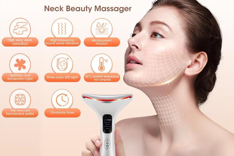 Beauty Electricals: Microcurrent Neck Massager with LED Light Therapy – 3 Modes, 4 Colours, Skin-Firming Technology | Wowcher