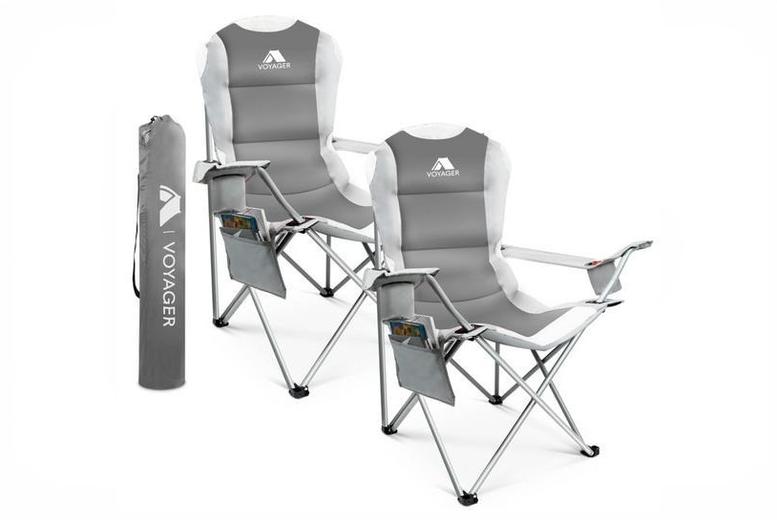 Voyager 2 Pack Padded Camping Chairs With Cup Holder & Storage Pockets | Wowcher