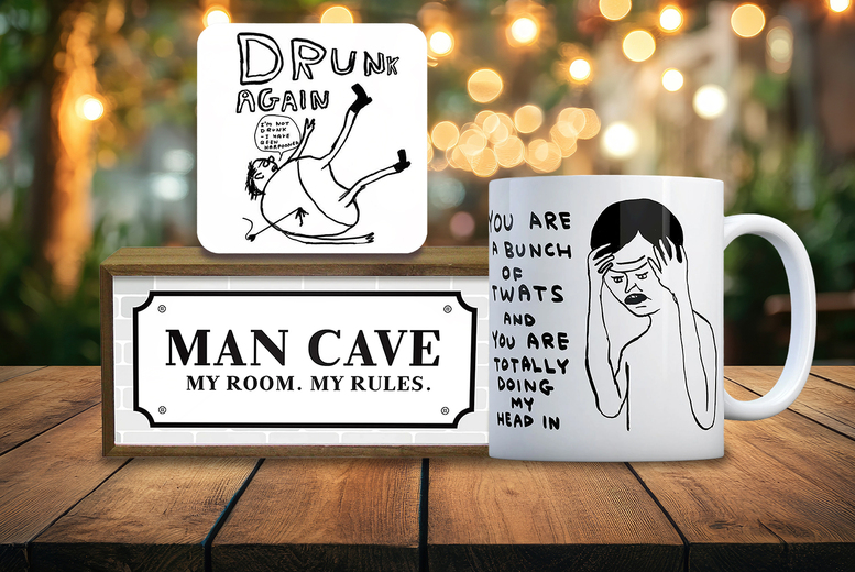 Gift Set For Him – Humorous Gift Hamper with Coaster, Light Box & Bunch of Tw*ts Mug | Wowcher Gift Set For Him – Humorous Gift Hamper with Coaster, Light Box & Bunch of Tw*ts Mug | Wowcher