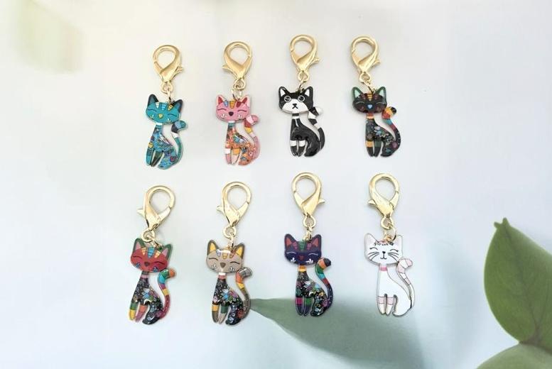 Unisex Black Set of 8 Durable Zinc Alloy 3D Cat Keychains – Fun Cartoon Accessories, Lightweight & Collectible | Wowcher