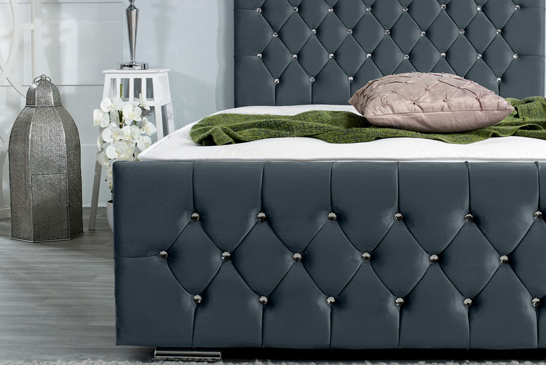 Belle Upholstered Bed Frame with Mattress – Optional Ottoman, 8 Colours! | Wowcher Belle Upholstered Bed Frame with Mattress – Optional Ottoman, 8 Colours! | Wowcher
