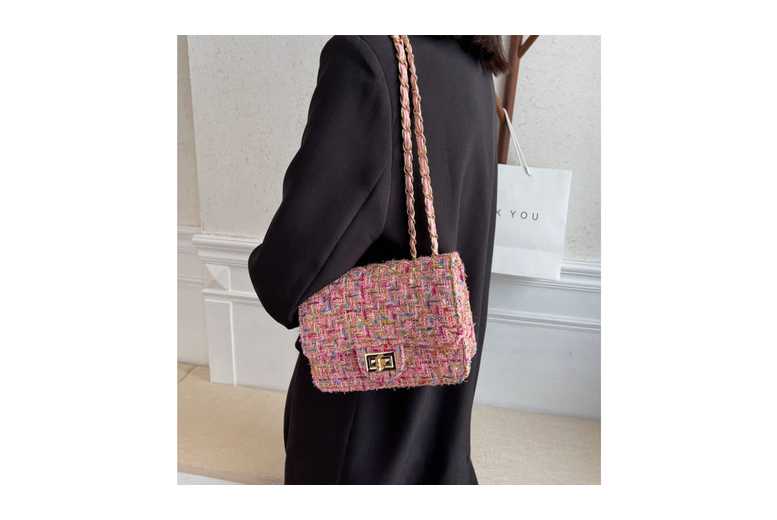 White Designer  Tweed Chain Shoulder Bag for Women – Vintage Crossbody Purse, Compact & Chic | Wowcher