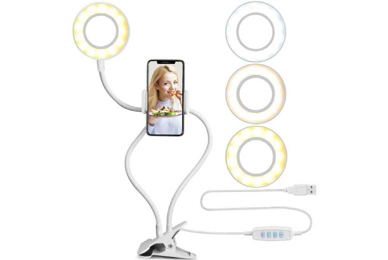 Selfie Ring Light with Flexible Gooseneck Stand – Universal Phone Holder, Adjustable LED, Dual USB – Fits iPhone & Android | Wowcher
