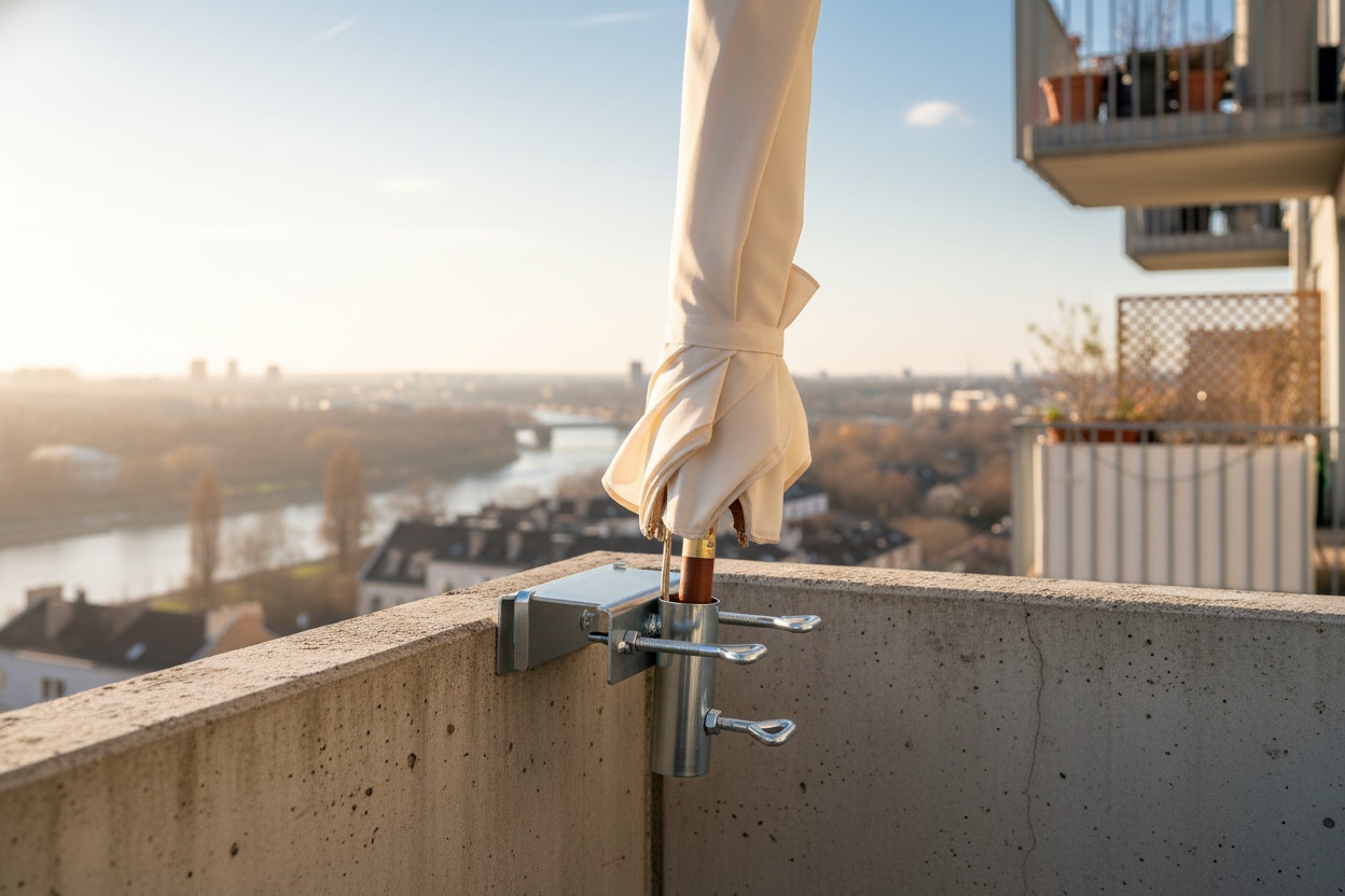 Steel Balcony Parasol Holder – Space-Saving, Weather-Resistant Outdoor Umbrella Clamp | Wowcher Steel Balcony Parasol Holder – Space-Saving, Weather-Resistant Outdoor Umbrella Clamp | Wowcher