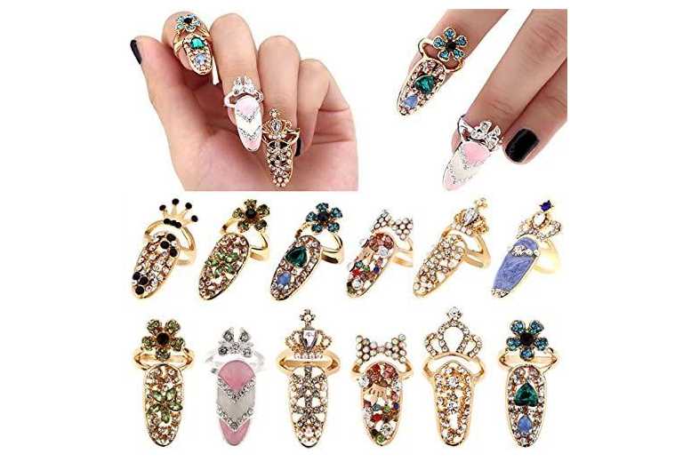 12-Piece Nail Care Charm Set – Rhinestone Embellished Adjustable Rings for Nail Art Lovers | Wowcher 12-Piece Nail Care Charm Set – Rhinestone Embellished Adjustable Rings for Nail Art Lovers | Wowcher