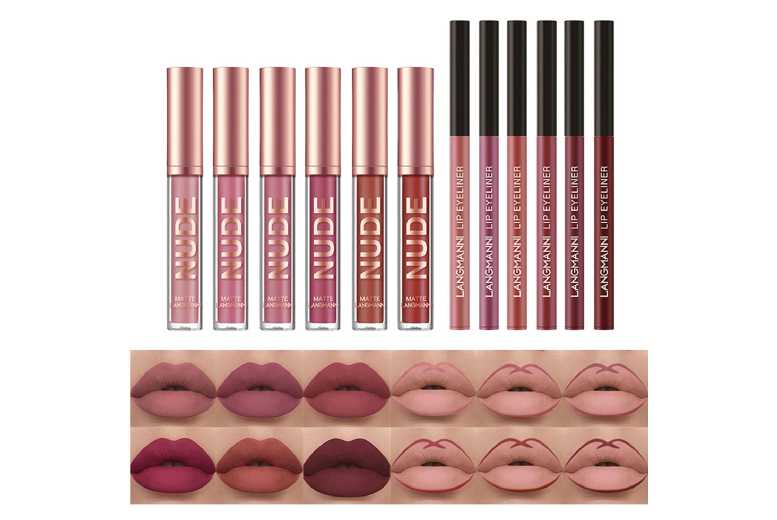 12-Piece Lip Liner & Liquid Lipstick Set – Hydrating, Longwear, Waterproof Formula for All Skin Types | Wowcher
