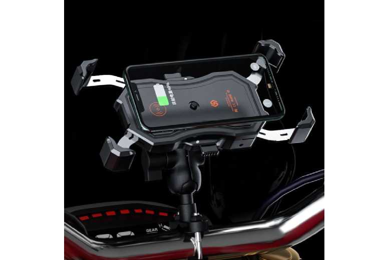 2-in-1 Motorcycle Wireless Charger Mount – Fast Qi Charging, Universal Phone Holder for iPhone & Samsung, Alloy Build | Wowcher