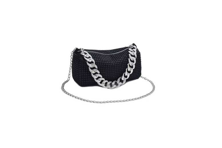 Black: Women Allover Rhinestone Mini Crossbody Bag | Wowcher