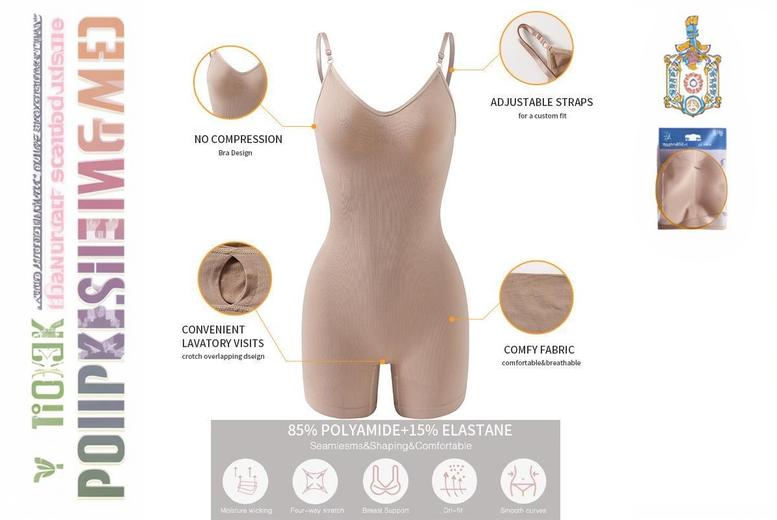 Black Women’s Seamless Shaping Bodysuit – Breathable Nylon Spandex, Tummy & Thigh Control, Invisible Under Clothes | Wowcher