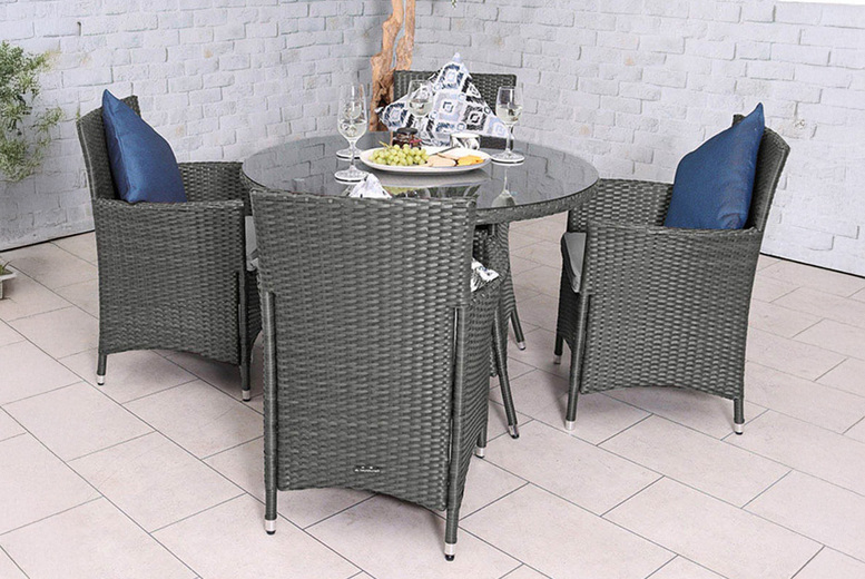 Royalcraft Nevada Grey Rattan Garden Dining Set – Weather-Resistant, Stackable, 4 or 6 Seater | Wowcher Royalcraft Nevada Grey Rattan Garden Dining Set – Weather-Resistant, Stackable, 4 or 6 Seater | Wowcher