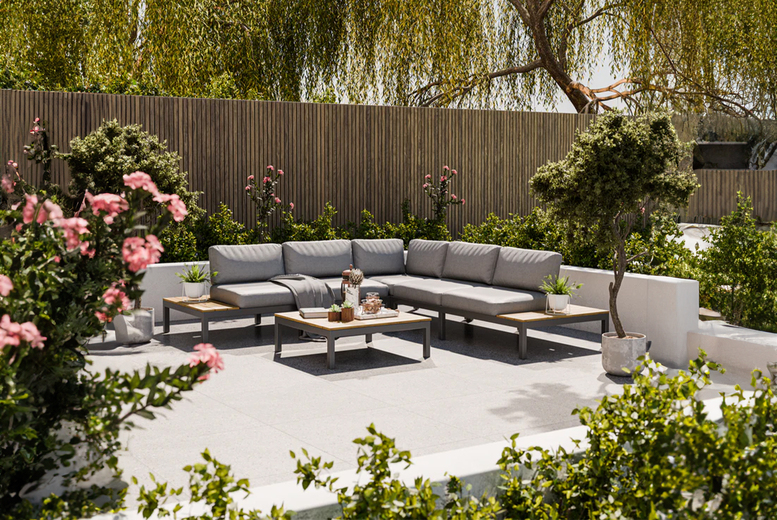 Royalcraft Aspen Teak Modular 5-Seater Outdoor Sofa Set with Coffee Table | Wowcher Royalcraft Aspen Teak Modular 5-Seater Outdoor Sofa Set with Coffee Table | Wowcher