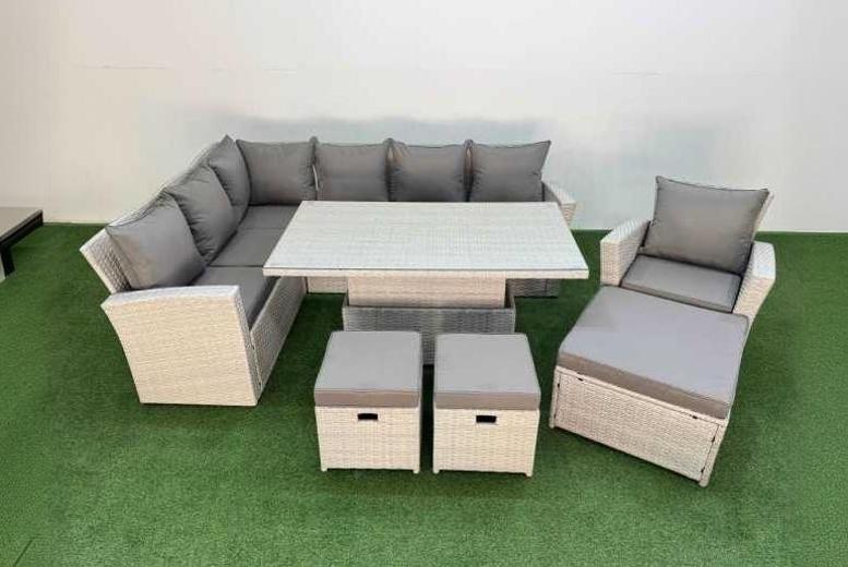 10-Seat Light Grey Rattan Corner Dining Set with Reclining Sun Lounger | Wowcher 10-Seat Light Grey Rattan Corner Dining Set with Reclining Sun Lounger | Wowcher