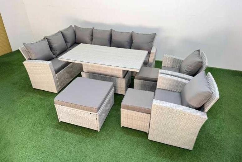 11-Seat Light Grey Rattan Corner Sofa Set with Stools | Wowcher