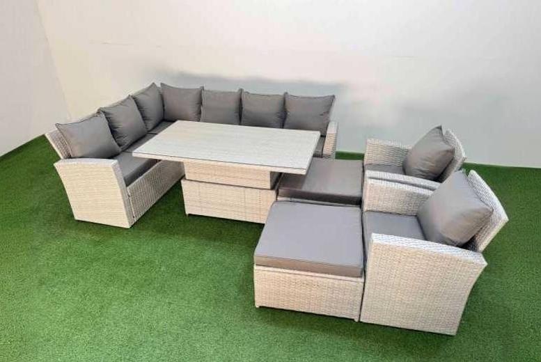 10-Seat Light Grey Rattan Corner Sofa Set with Armchair | Wowcher 10-Seat Light Grey Rattan Corner Sofa Set with Armchair | Wowcher